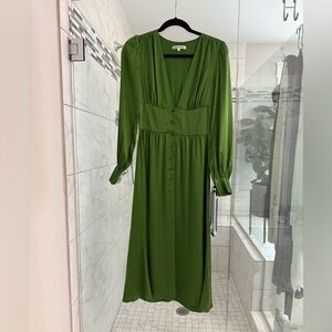 Reformation Nicola Green Silk Midi Dress Long Sleeves -sz 4